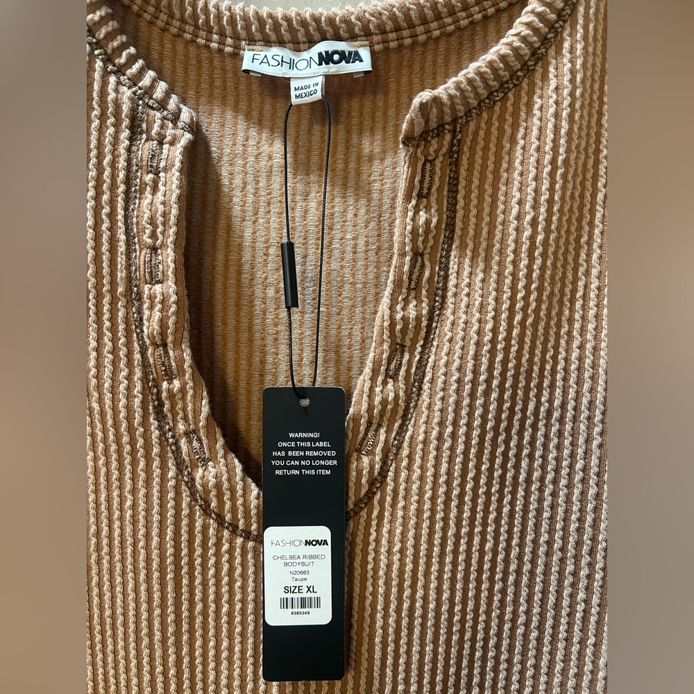 NWT Fashion Nova Taupe Chelsea Ribbed Bodysuit XL - Picture 4 of 6